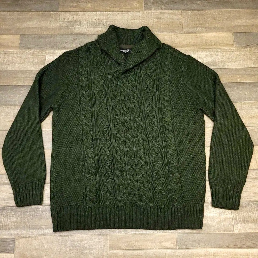 🆕 Immagini Stylish Sweater Mens Medium Green Acrylic Wool Cable Knit Pullover